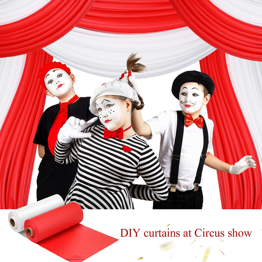 Moukeren 40'' x 100'' Circus Tablecloth Roll Carnival Tent Party Table Cover for Birthday Decorations Circus Theme Tablecloth for Backdrop Curtains Ceiling Wall Drapes Supplies(Beige, Red,4 Roll)