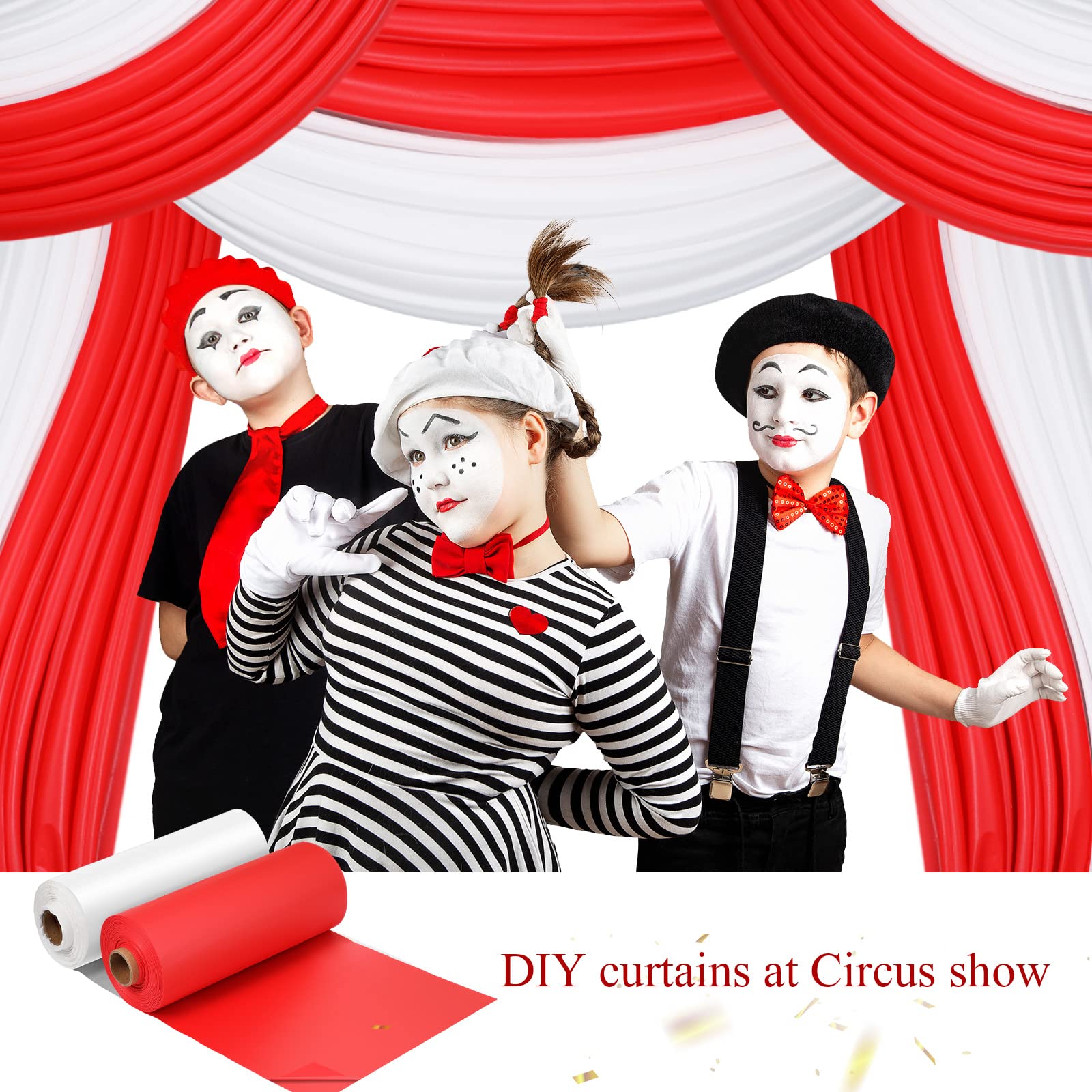 Moukeren 40'' x 100'' Circus Tablecloth Roll Carnival Tent Party Table Cover for Birthday Decorations Circus Theme Tablecloth for Backdrop Curtains Ceiling Wall Drapes Supplies(Beige, Red,4 Roll)