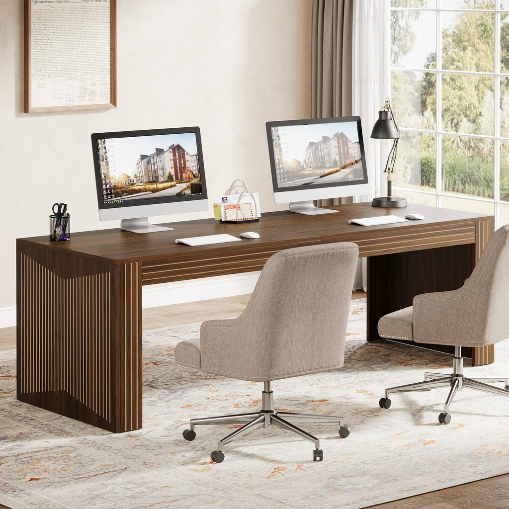 Tribesigns 79-Inch Extra Long Desk, Two Person Double Desk for Home Office, Wooden Long Computer Desk Writing Table for Office, Coffee Brown