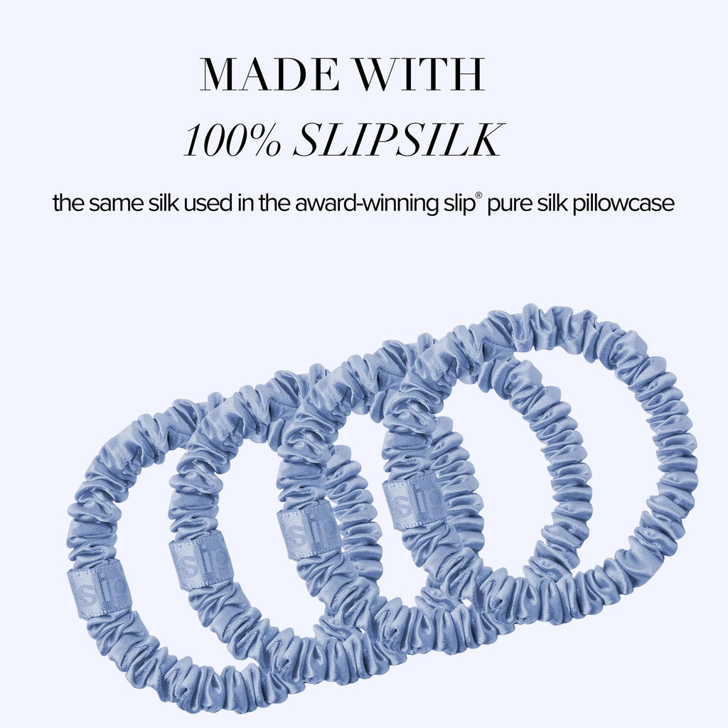 Slip Silk Hair Ties — Skinny Silk Auburn Scrunchies, No Damage, No Crease, Anti-Breakage |100% Mulberry Silk | All Hair Types | Made with Proprietary Slipsilk™ | Set of 4