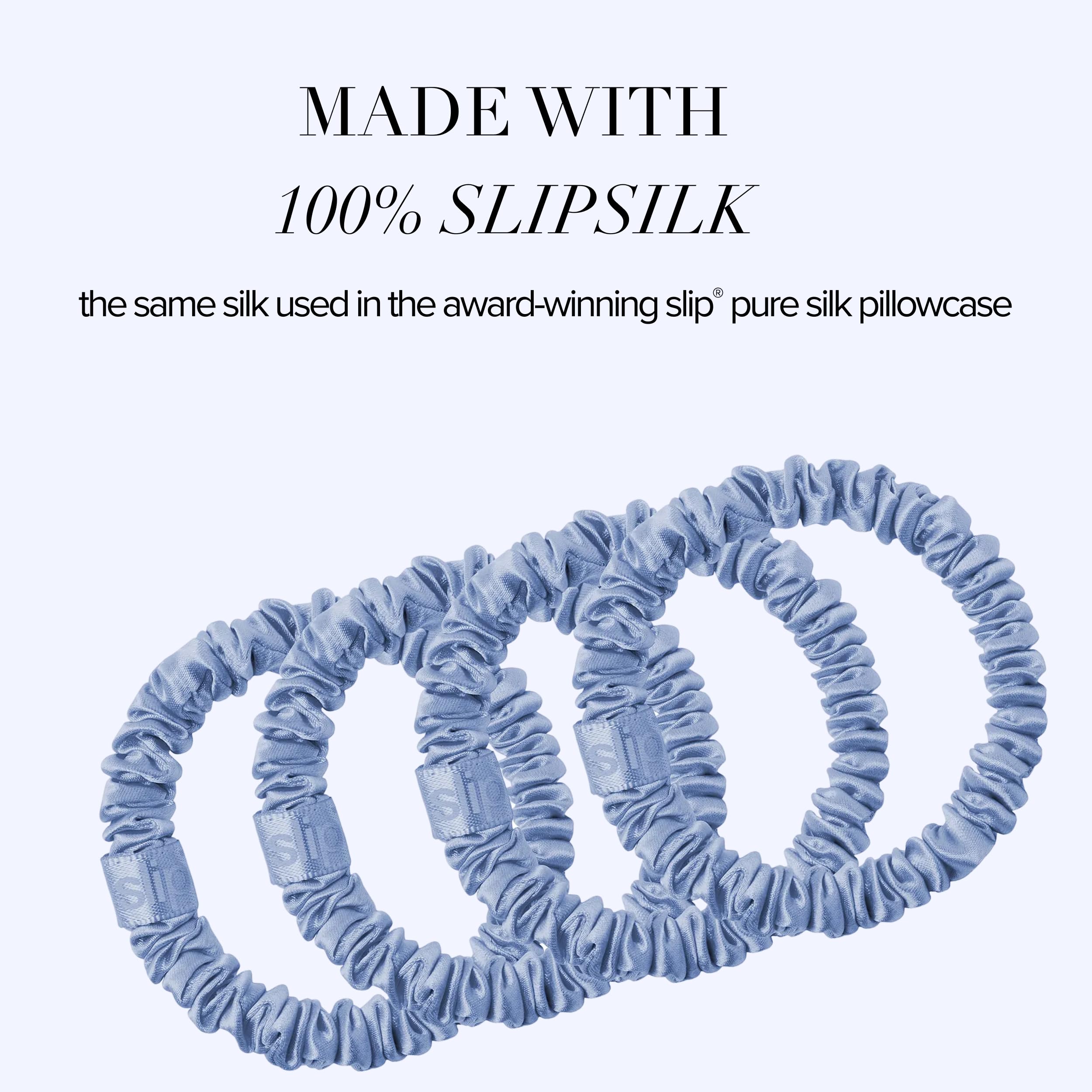 Slip Silk Hair Ties — Skinny Silk Auburn Scrunchies, No Damage, No Crease, Anti-Breakage |100% Mulberry Silk | All Hair Types | Made with Proprietary Slipsilk™ | Set of 4
