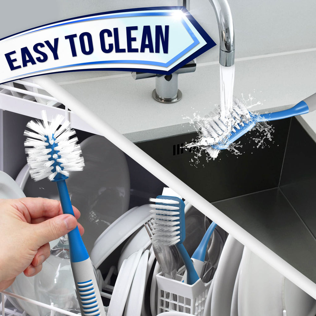 Dish Brush Set of 5 with Holder - Kitchen Scrub Brushes with Non-Slip Long Handle for Cleaning, Scrubber, Dishwashing, Dishes, Bottles, Straws, Cups, Pots & Sink, Baige