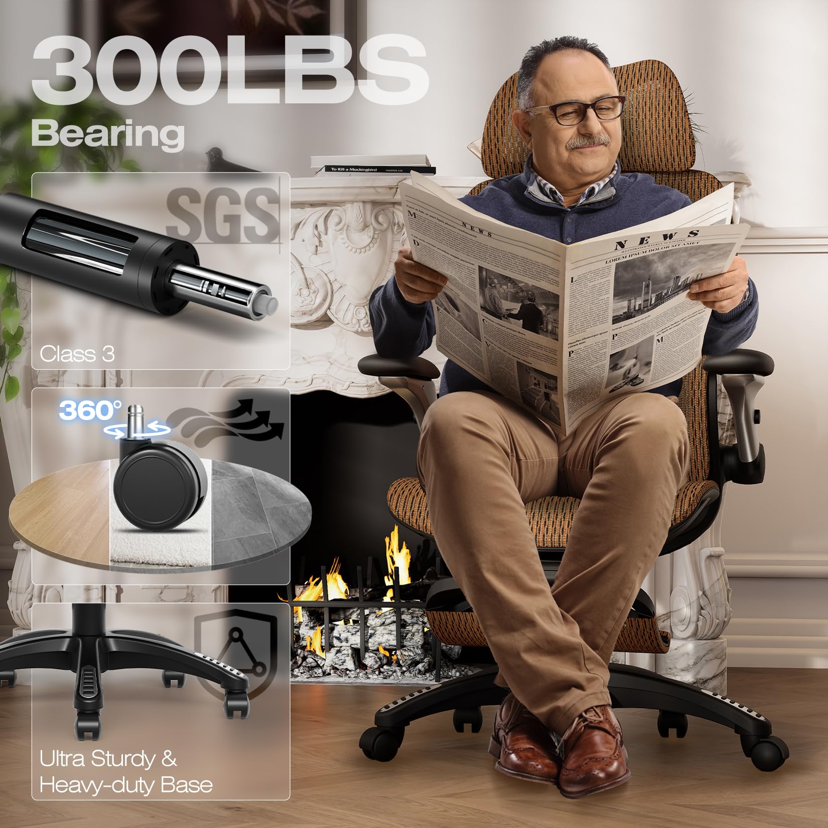ELABEST X100 Ergonomic Office Chair with Footrest, Big and Tall Home Desk Chair with 5D Flip-Up Arms, Adjustable 3D Lumbar Support,High Back Rolling Computer Chair, Swivel Mesh Chairs (Coffee Break)