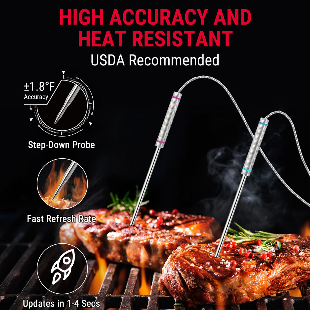 TempPro TP829 1000ft Wireless Meat Thermometer Digital for Grilling and Smoking, 4 Meat Probes Grill Thermometer for Outside Grill, Thermometer Cooking Gift for Dad Him Husband (Previously ThermoPro)