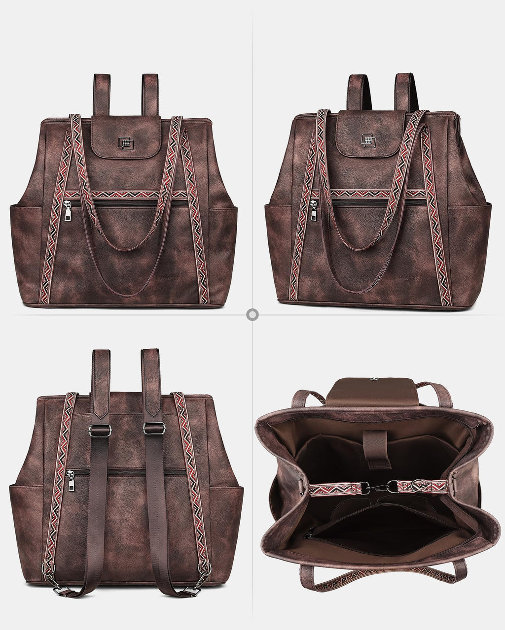 FADEON Large Laptop Tote Bag for Women Designer Leather Laptop Bag Fashion Travel Backpack Purse Shoulder Handbag
