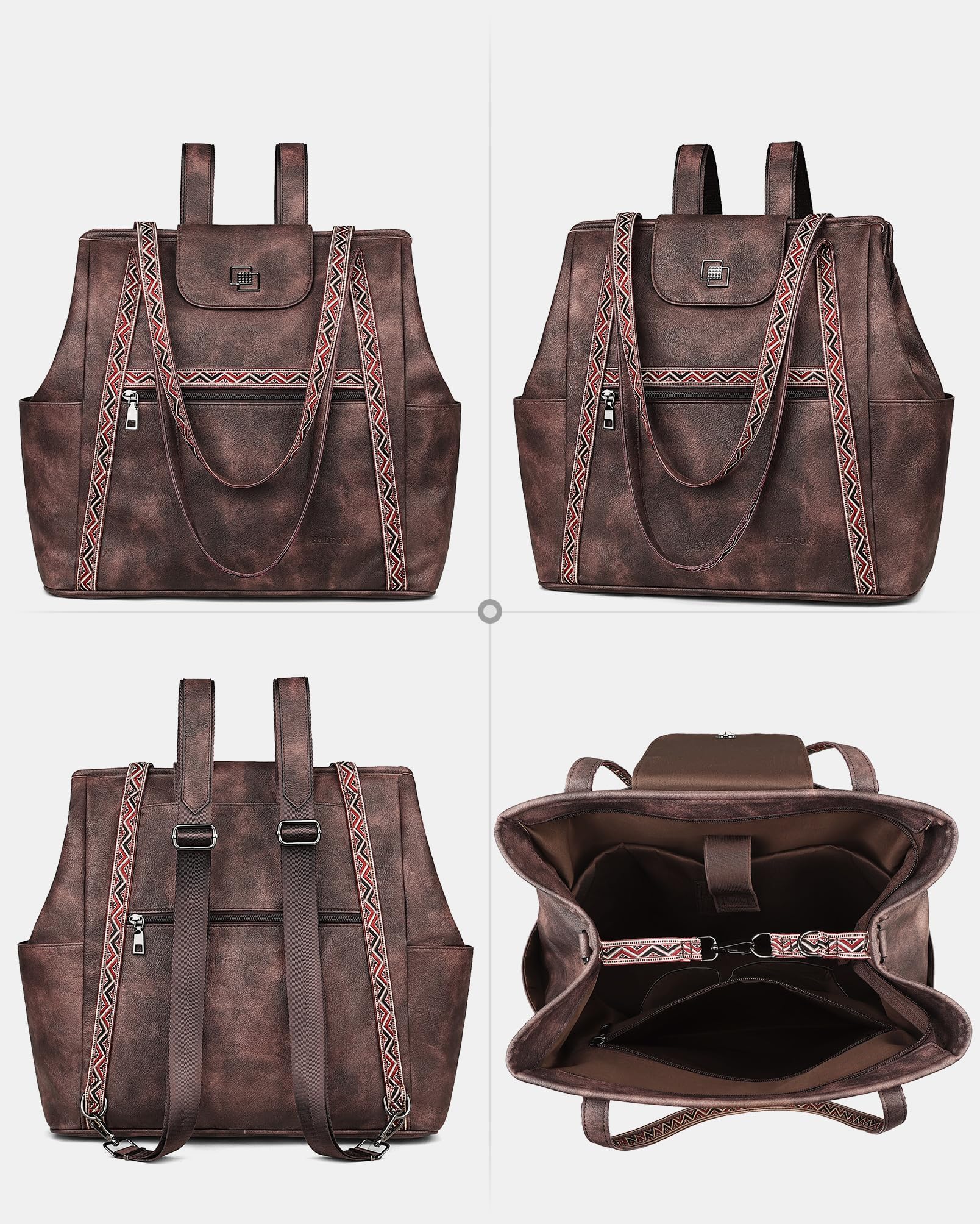 FADEON Large Laptop Tote Bag for Women Designer Leather Laptop Bag Fashion Travel Backpack Purse Shoulder Handbag