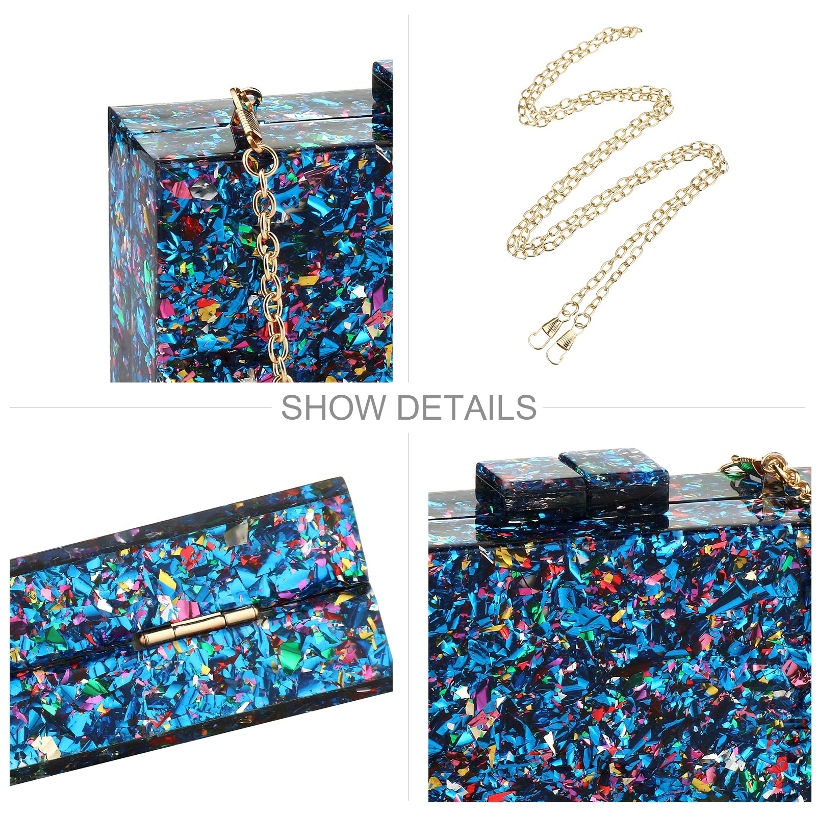 Gets Acrylic Purses and Handbags for Women Multicolor Perspex Geometric Patterns Box Clutch Banquet Evening Crossbody Handbag