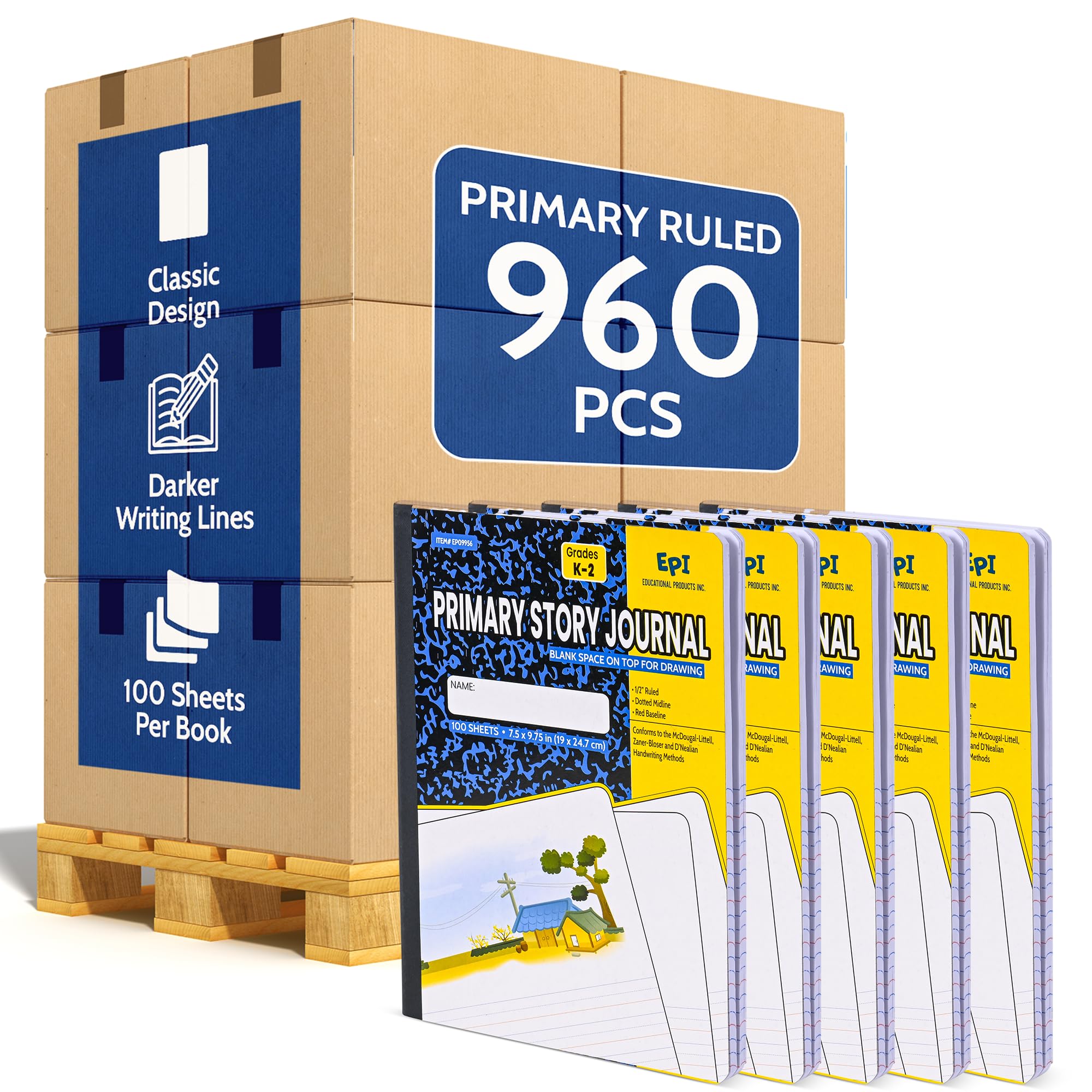 3 Pack - EPI Marble Hardcover Wide Ruled Composition Notebook | 200 Pages (100 Sheets), 9.75 x 7.5 in, Sturdy Sewn Binding | School, Office, Journaling, Notes