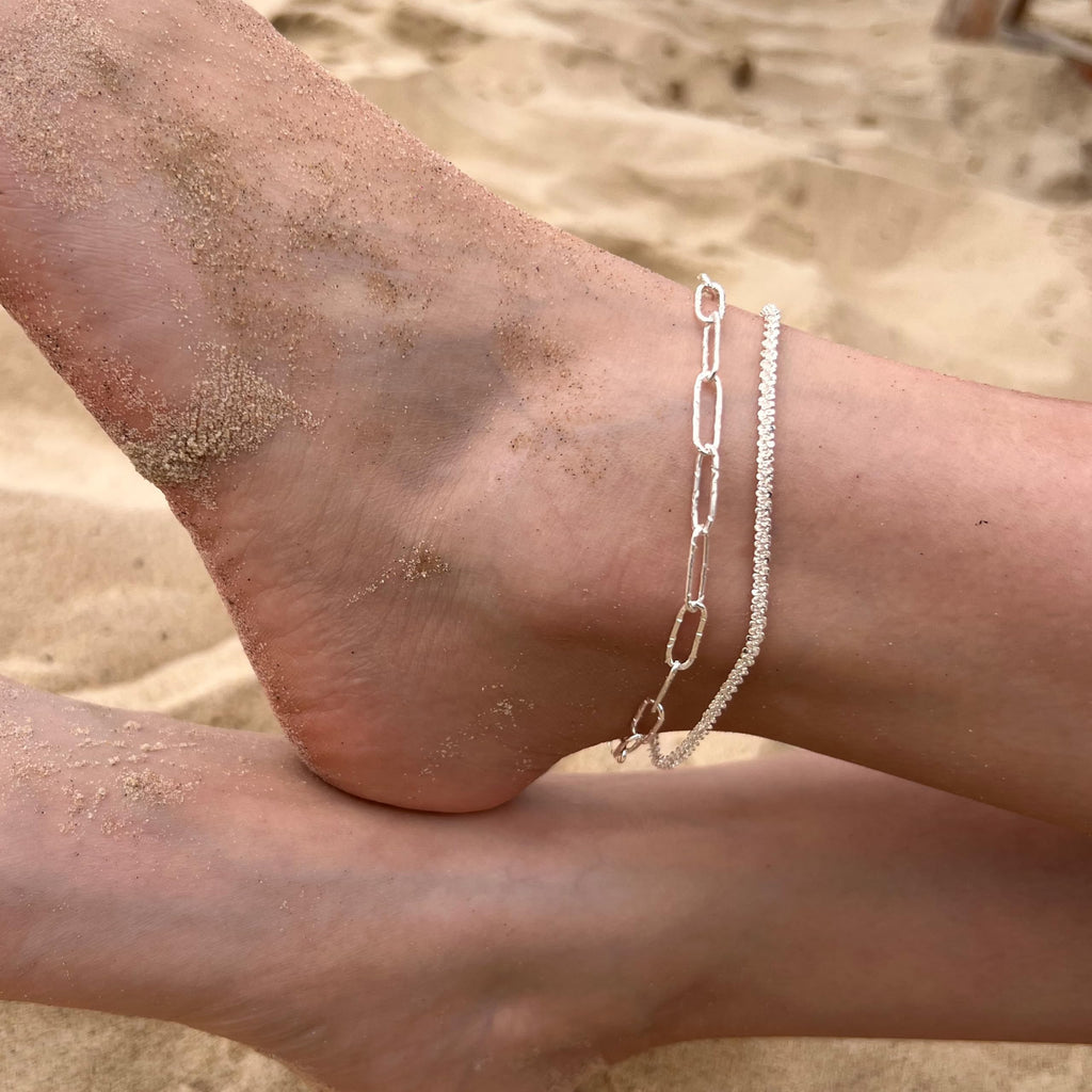 Freekiss Sterling Silver Ankle Bracelets for Women: Dainty Layered Waterproof Anklet for Women Adjustable Womens Anklet Set Stackable Figaro Beaded Cuban Link Anklets Beach Jewelry for Women
