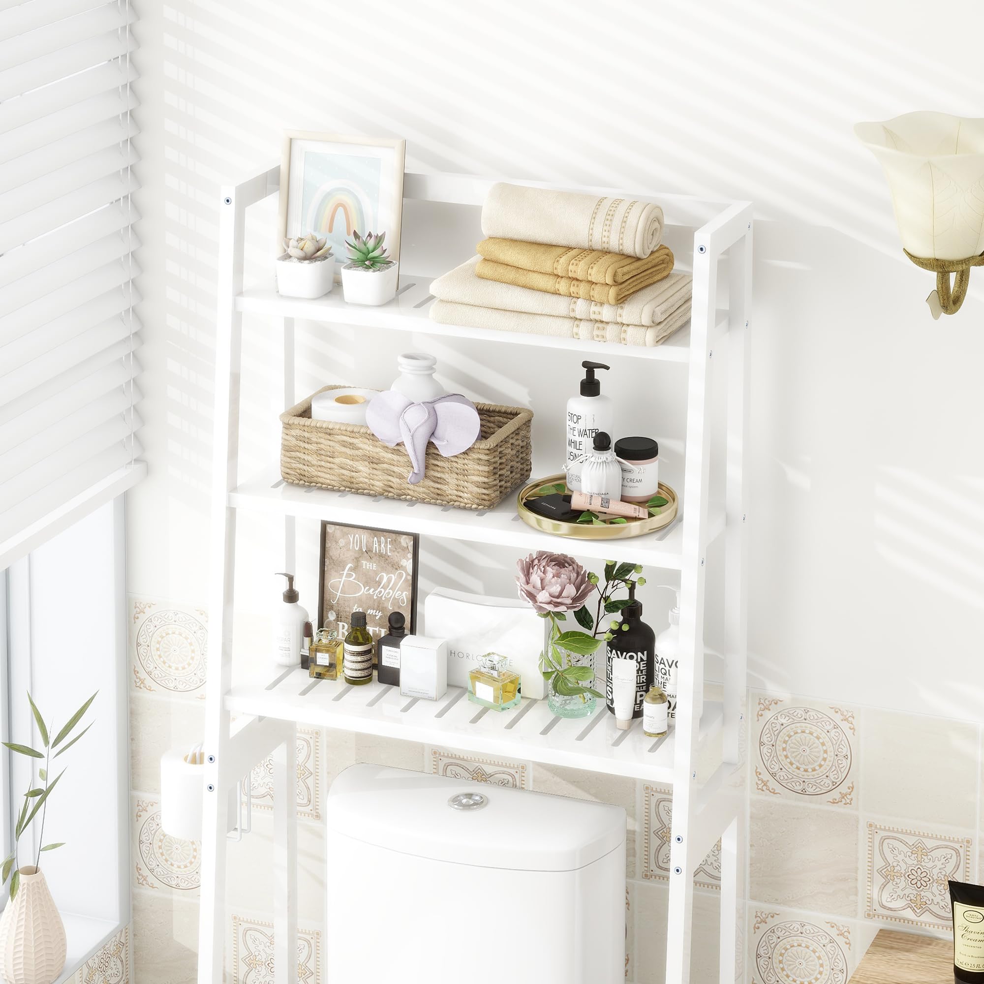 MallKing Over The Toilet Bathroom Organizer, Wooden 3-Tier Over-The-Toilet Storage Rack Bathroom Space Saver Organizer, Freestanding Above Toilet with Toilet Paper Holder and Hooks (Black)