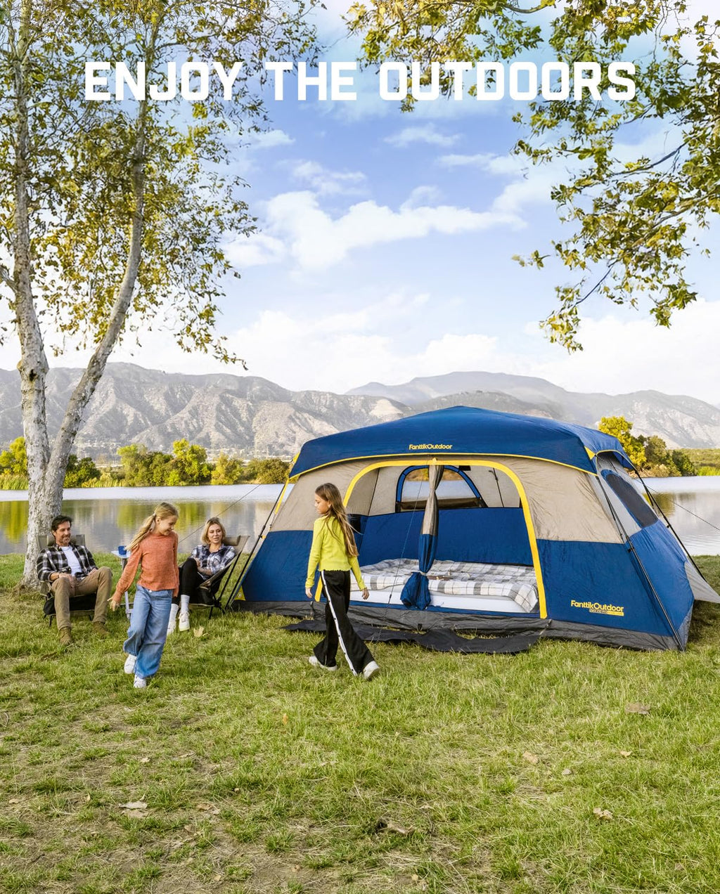 FanttikOutdoor Camping Tent 4/6/8/10 Person Instant Cabin Tent Setup in 60 Seconds with Rainfly & Windproof Portable with Carry Bag for Family Camping & Hiking, Upgraded Ventilation, Navy Blue