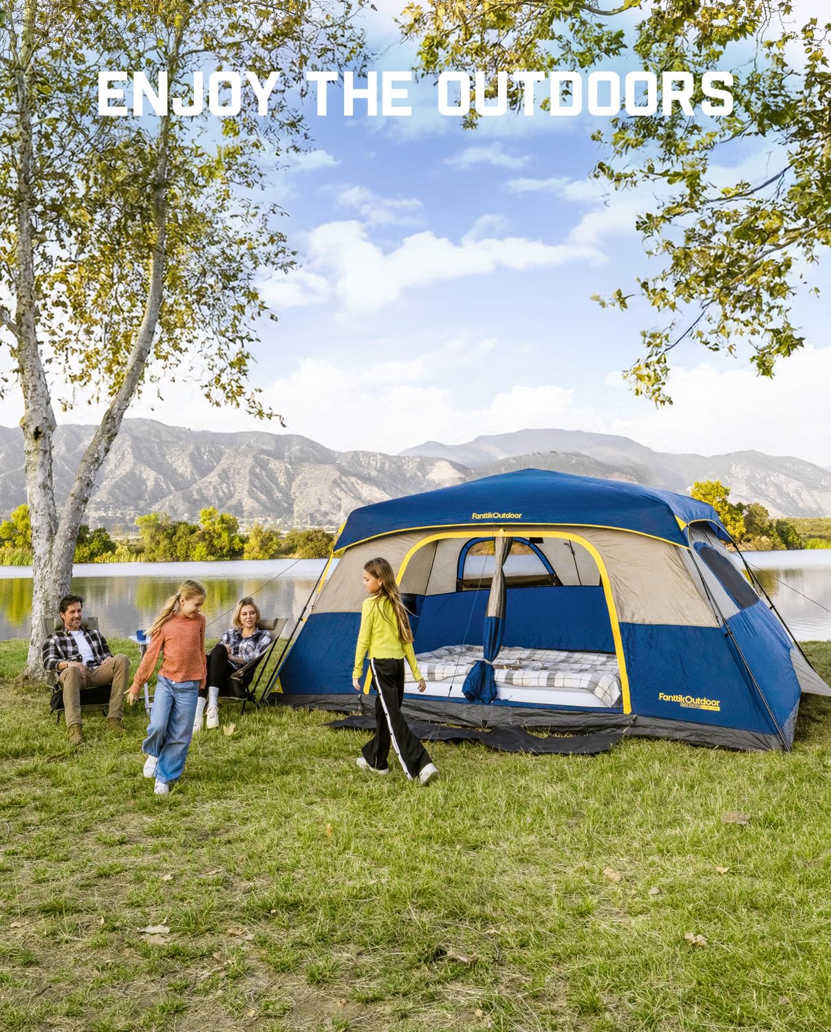 FanttikOutdoor Camping Tent 4/6/8/10 Person Instant Cabin Tent Setup in 60 Seconds with Rainfly & Windproof Portable with Carry Bag for Family Camping & Hiking, Upgraded Ventilation, Navy Blue