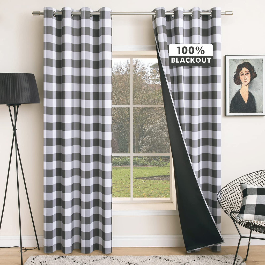 MIULEE Buffalo Plaid Curtains for Farmhouse Bedroom, Blackout Window Drapes with Grommets for Living Room Darkening Light Blocking and Thermal Insulated Set of 2 Panels, W 52" x L 63" Black and White