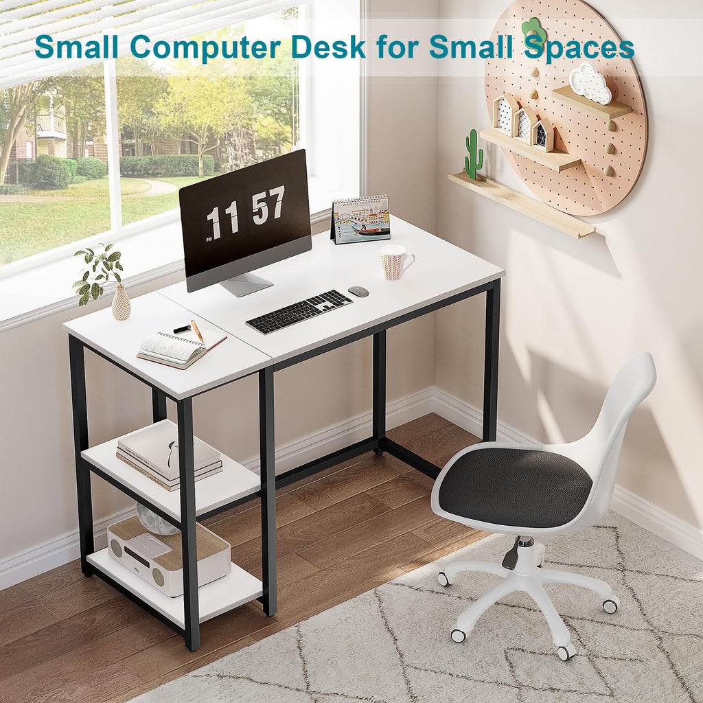 SINPAID 40 Inch Small Gaming Desk with Shelves for Small Spaces, Easy Assembly Study Desk, Sturdy Writing Desk for Bedroom & Home Office, Black