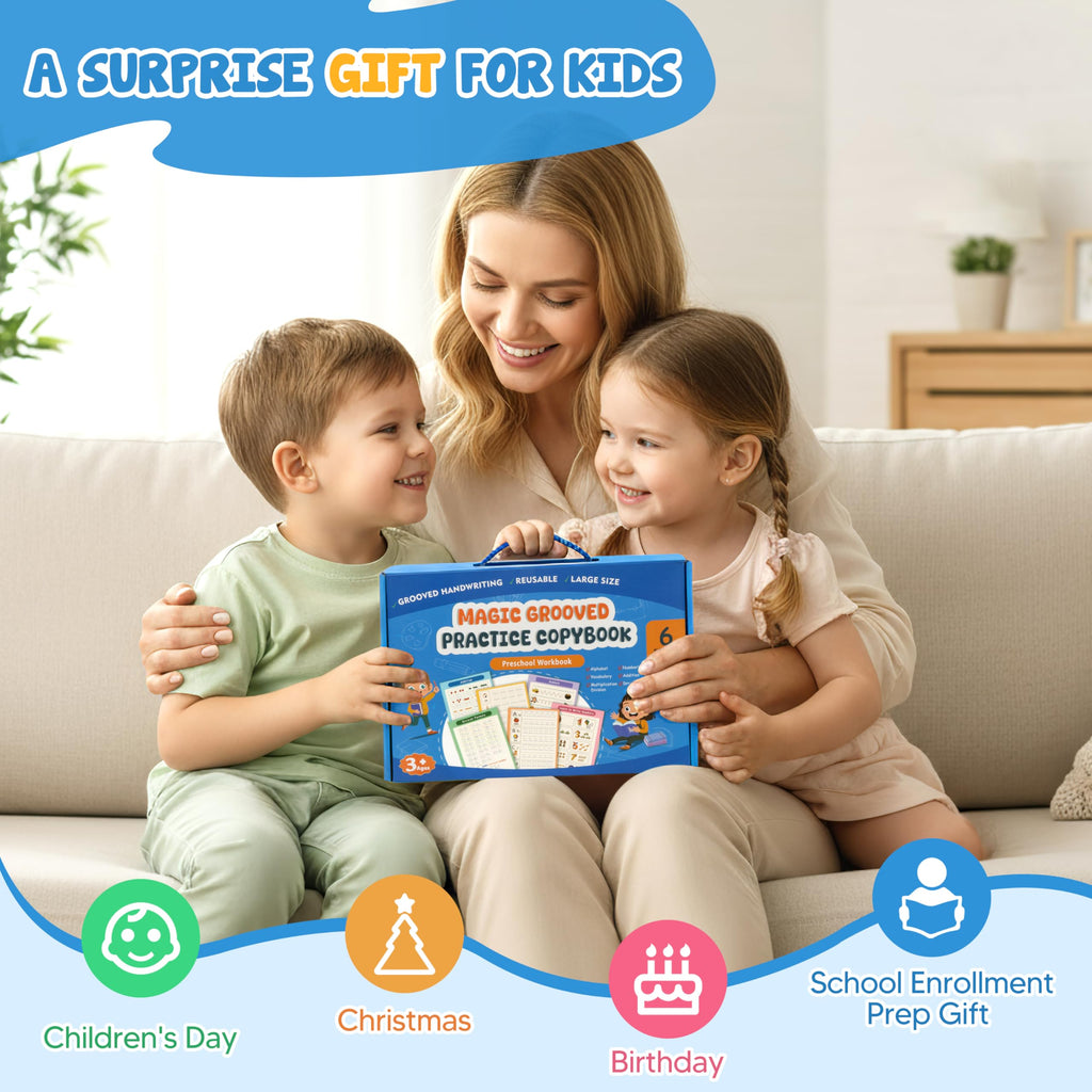 AALGO Large Magic Grooved Writing Practice Books- Reusable Handwriting Practice for Kids 8-10 - Preschool Workbook- Letter Tracing for Kids Ages 3-5