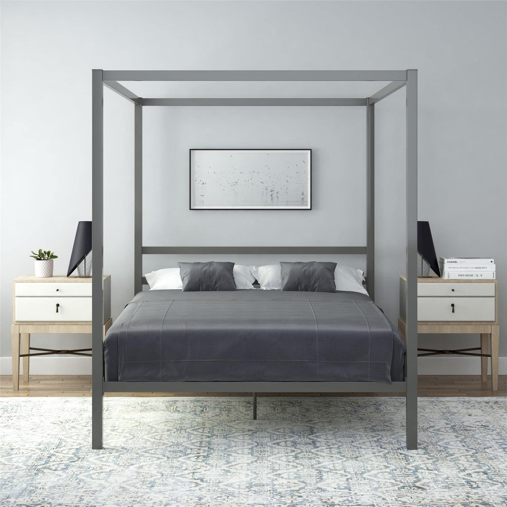 DHP King Metal Canopy Bed, Modern Design with Built-In Headboard, Sturdy Frame, No Box Spring Needed, Gunmetal Gray