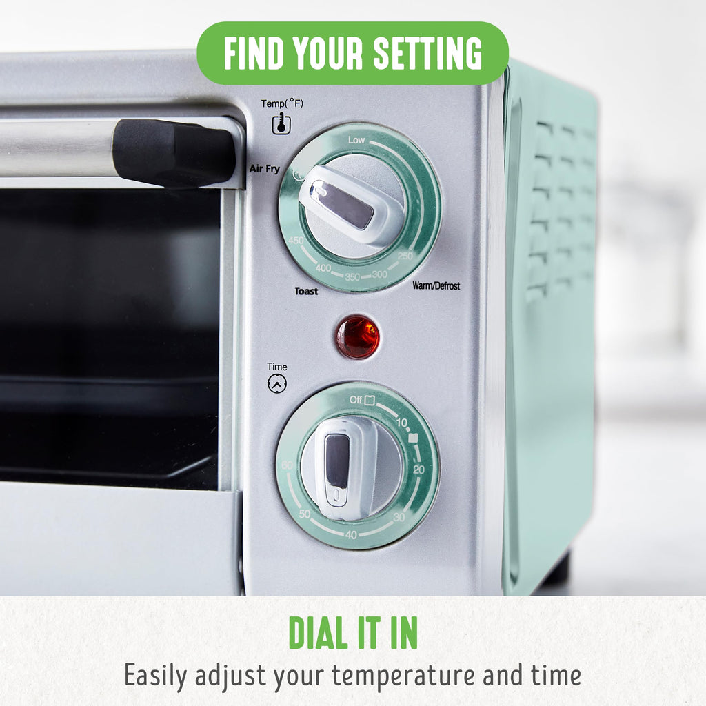GreenLife Countertop Toaster Oven Air Fryer Stainless Steel, Healthy Ceramic Nonstick, PFAS Free, Tray & Basket, Bake, Broil, Reheat, Adjustable Temp & Time Control, Auto Shutoff, Black