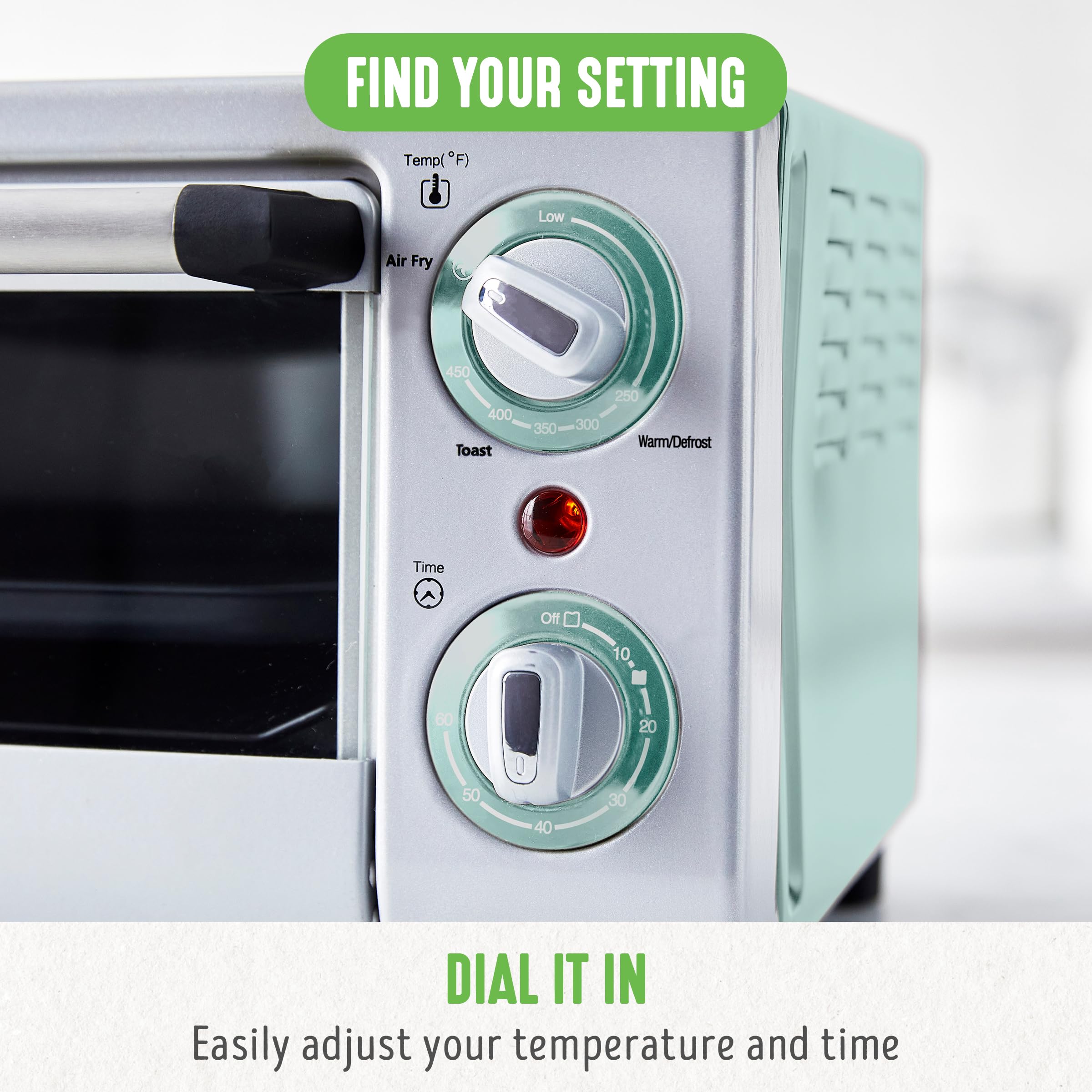 GreenLife Countertop Toaster Oven Air Fryer Stainless Steel, Healthy Ceramic Nonstick, PFAS Free, Tray & Basket, Bake, Broil, Reheat, Adjustable Temp & Time Control, Auto Shutoff, Black