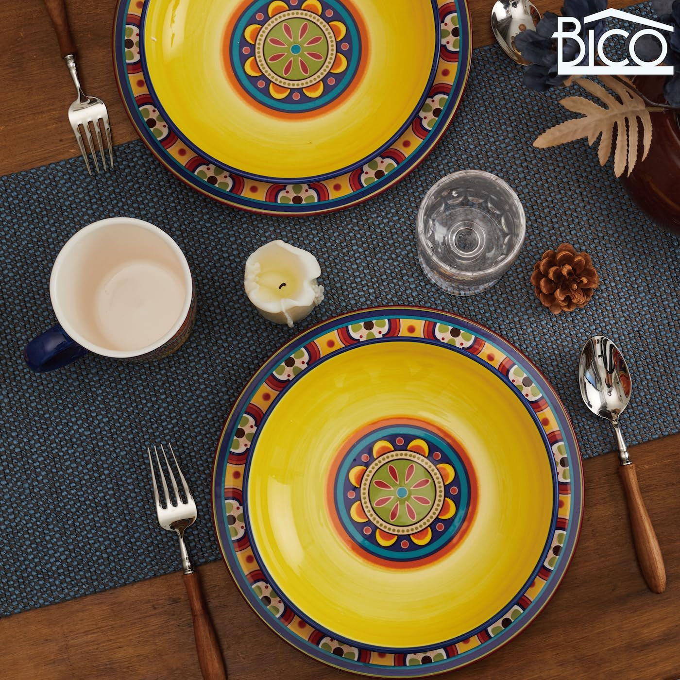 Bico Blue Talavera Pasta Bowls, 35oz Salad Bowl Set of 4, Large Ceramic Serving Dinner Bowls for Soup and Cereal, Microwave and Dishwasher Safe, Gift for Housewarming and Thanksgiving