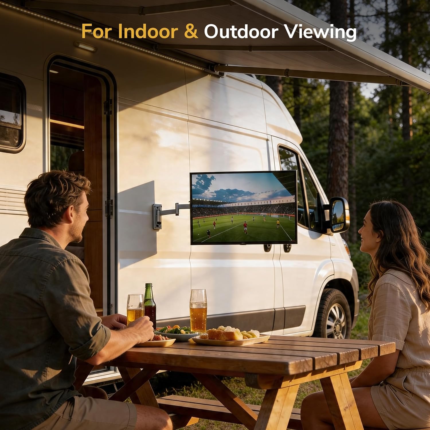 Mount-It! Locking RV TV Mount with Dual Wall Plates & Quick Release | Full Motion Rust-Resistant Aluminum Arm for Indoor & Outdoor Use in Camper, Trailer, RV | 13-42 Inch Screens, VESA 200 Compatible