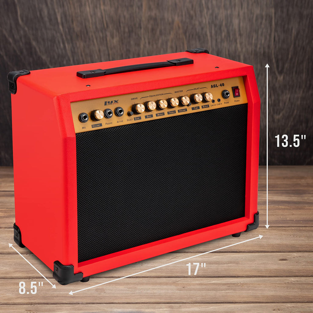 LyxPro Electric Guitar Amp 20 Watt Amplifier Built in Speaker Headphone Jack and Aux Input Includes Gain Bass Treble Volume and Grind - Black