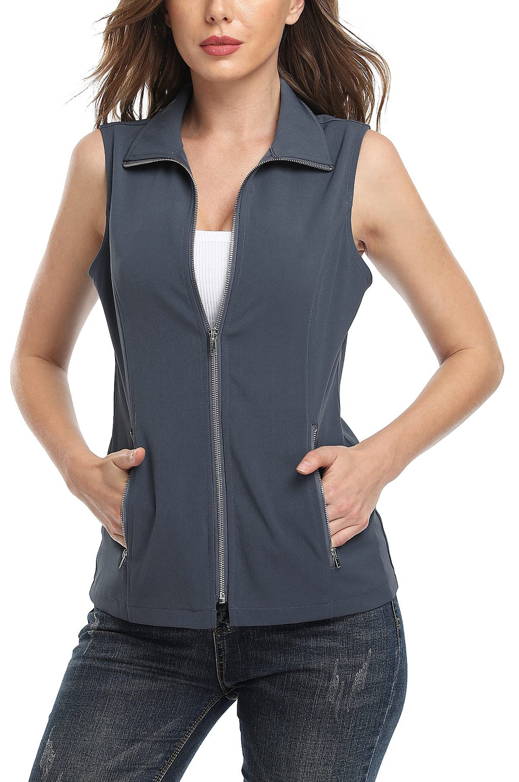 MISS MOLY Women's Lightweight Vest Casual Zip Up Utility Vest Hiking Golf Sleeveless Jackets with Pockets