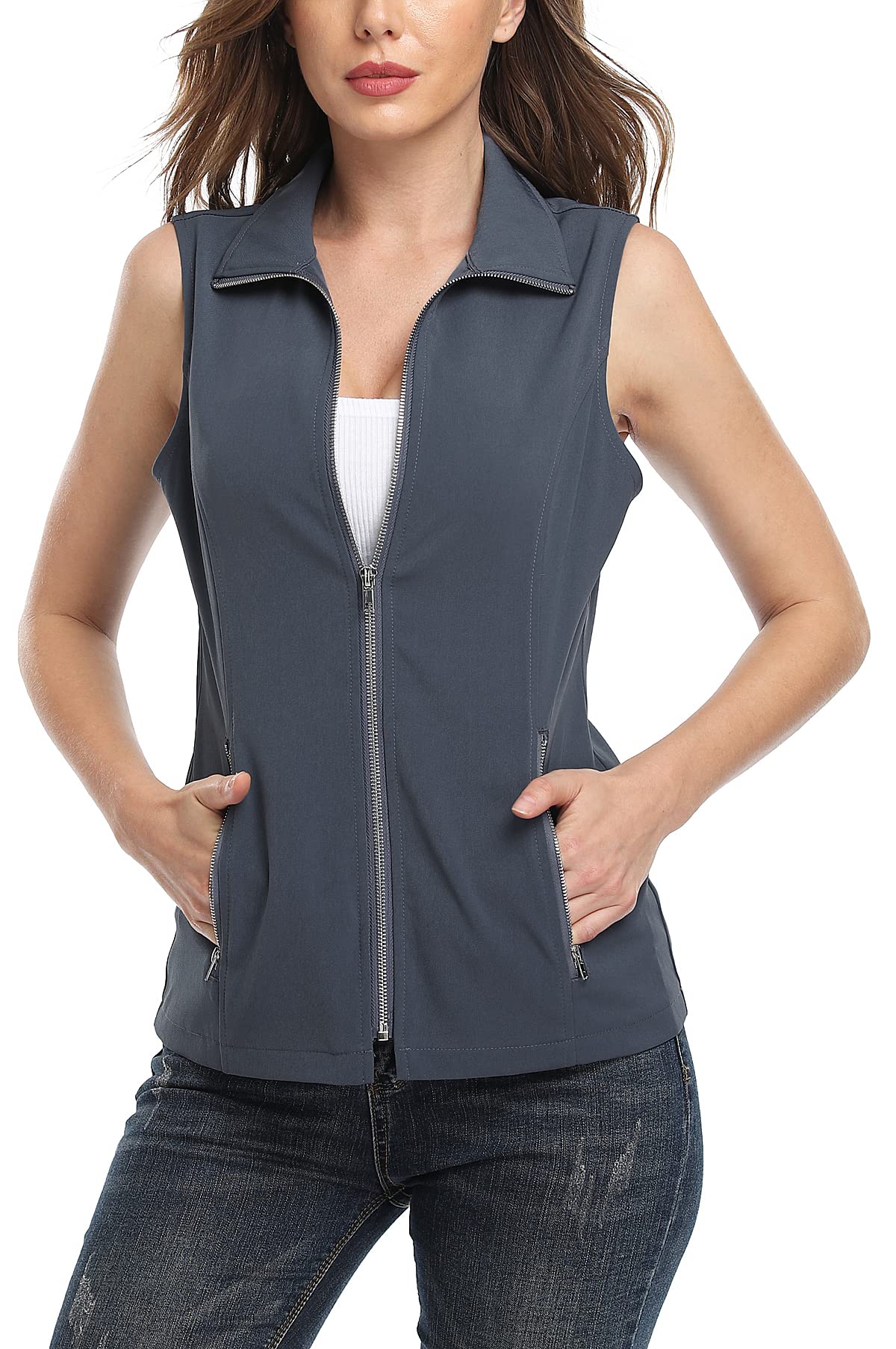 MISS MOLY Women's Lightweight Vest Casual Zip Up Utility Vest Hiking Golf Sleeveless Jackets with Pockets