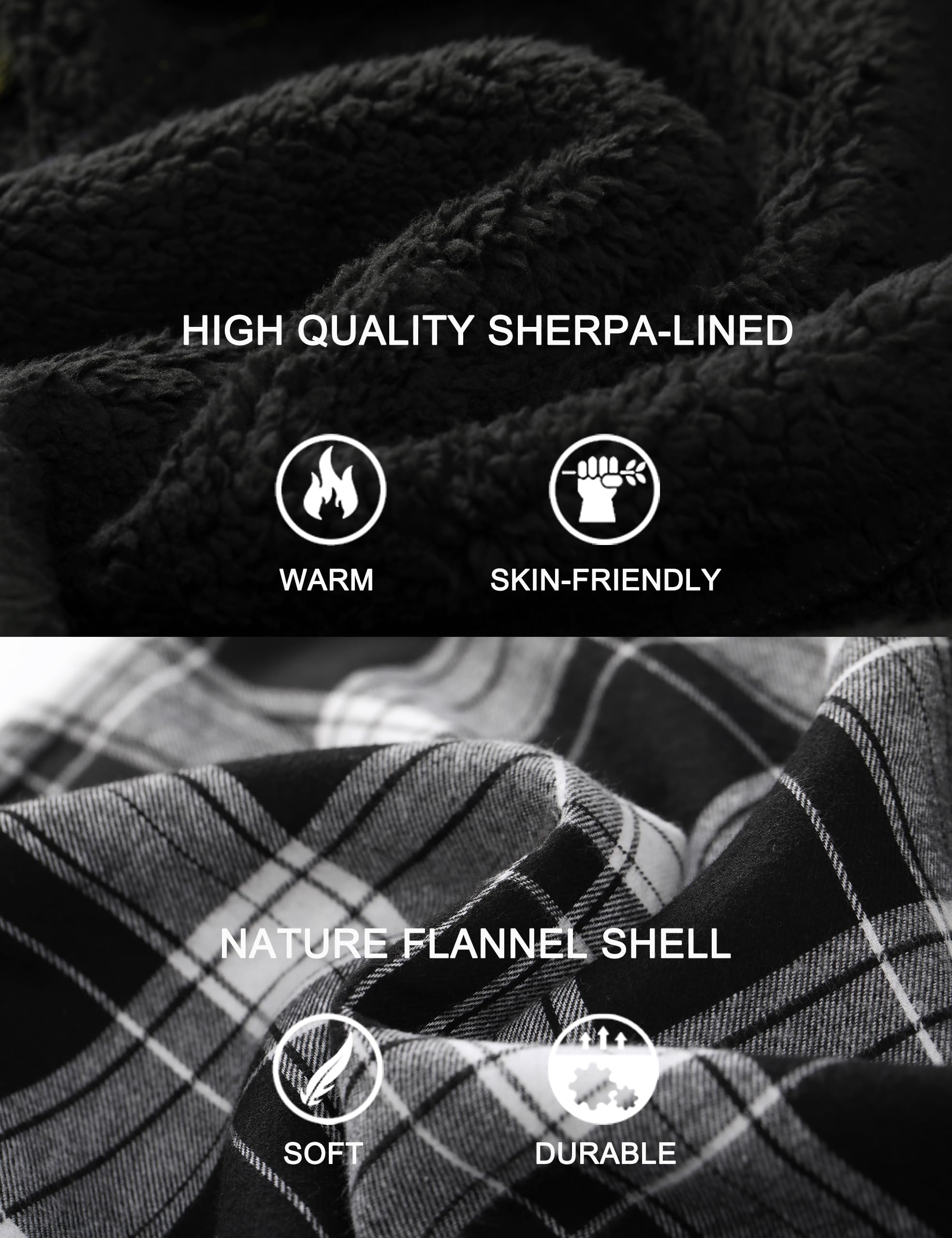 Men's Flannel Plaid Hooded Jackets Full Zip Sherpa Fleece Lined Hoodies Fashion Warm Coat