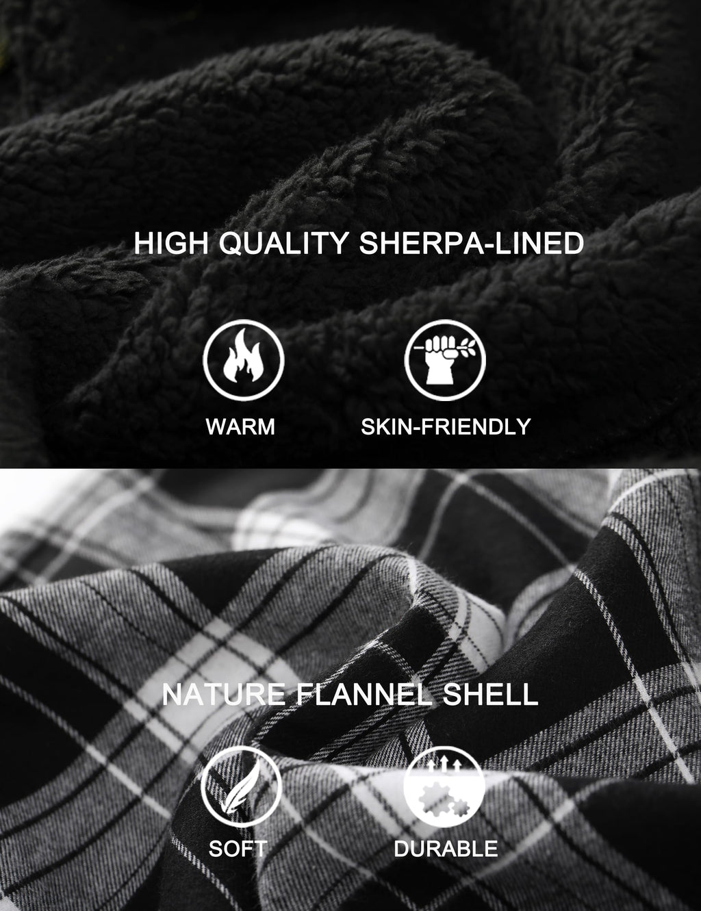 Men's Flannel Plaid Hooded Jackets Full Zip Sherpa Fleece Lined Hoodies Fashion Warm Coat