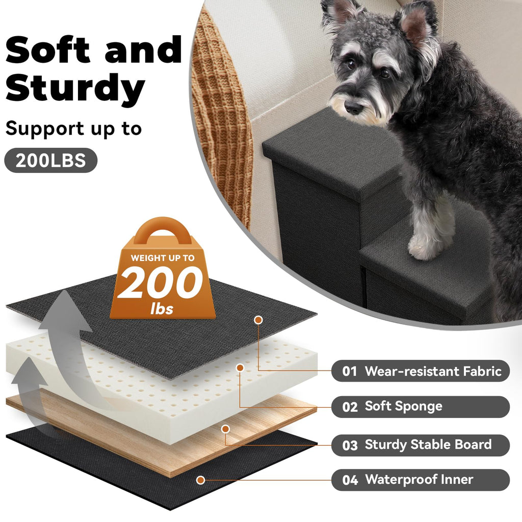 Zerbuger Dog Stairs with Condo 15" H, 2-Step Wider Dog Steps for Small/Medium/Large Old Dogs Cats, Folding Sturdy Storage Pet Stairs Climbing Bed Couch, Ramp for Car Hold Up to 150 lbs, Beige