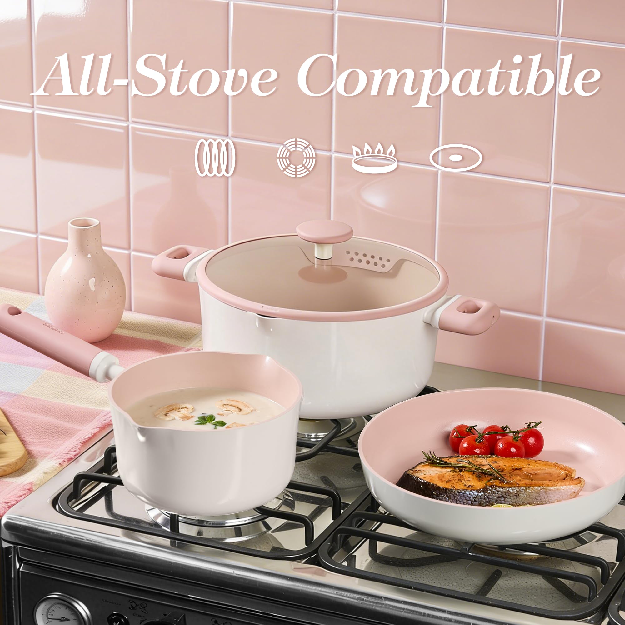 CAROTE 14Pcs Pots and Pans Set Non Stick, Cookware Sets Induction Cookware Granite Cooking Set with Frying Pans, Saucepans, Saute Pan, Extra Large Casserole