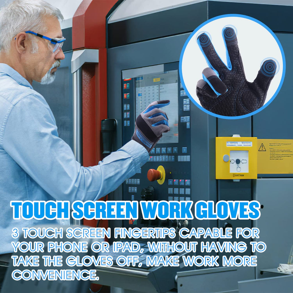 AIGEVTURE Safety Work Gloves Mens & Women, Light Duty Mechanic Gloves Touch Screen, Gardening Work Gloves with Grip,High Dexterity