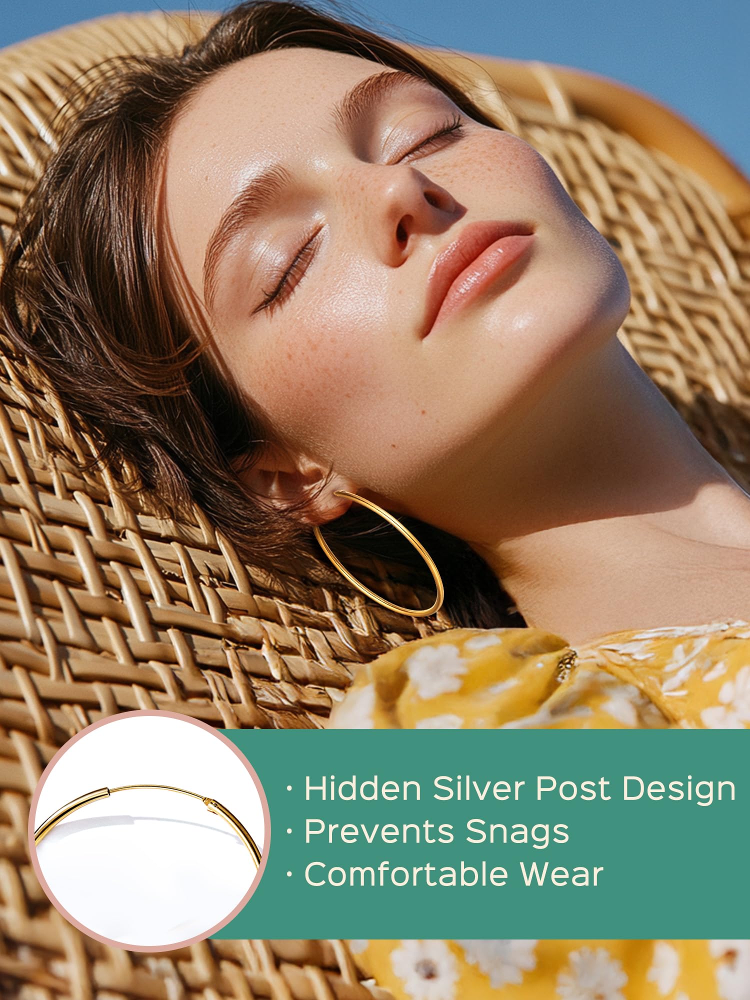 ChicSilver 925 Sterling Silver Hoop Earrings for Women Hypoallergenic, Lightweight Large Gold Plated Silver Hoop Earrings, Endless Hoops Earring 20/30/40/50/60/70MM