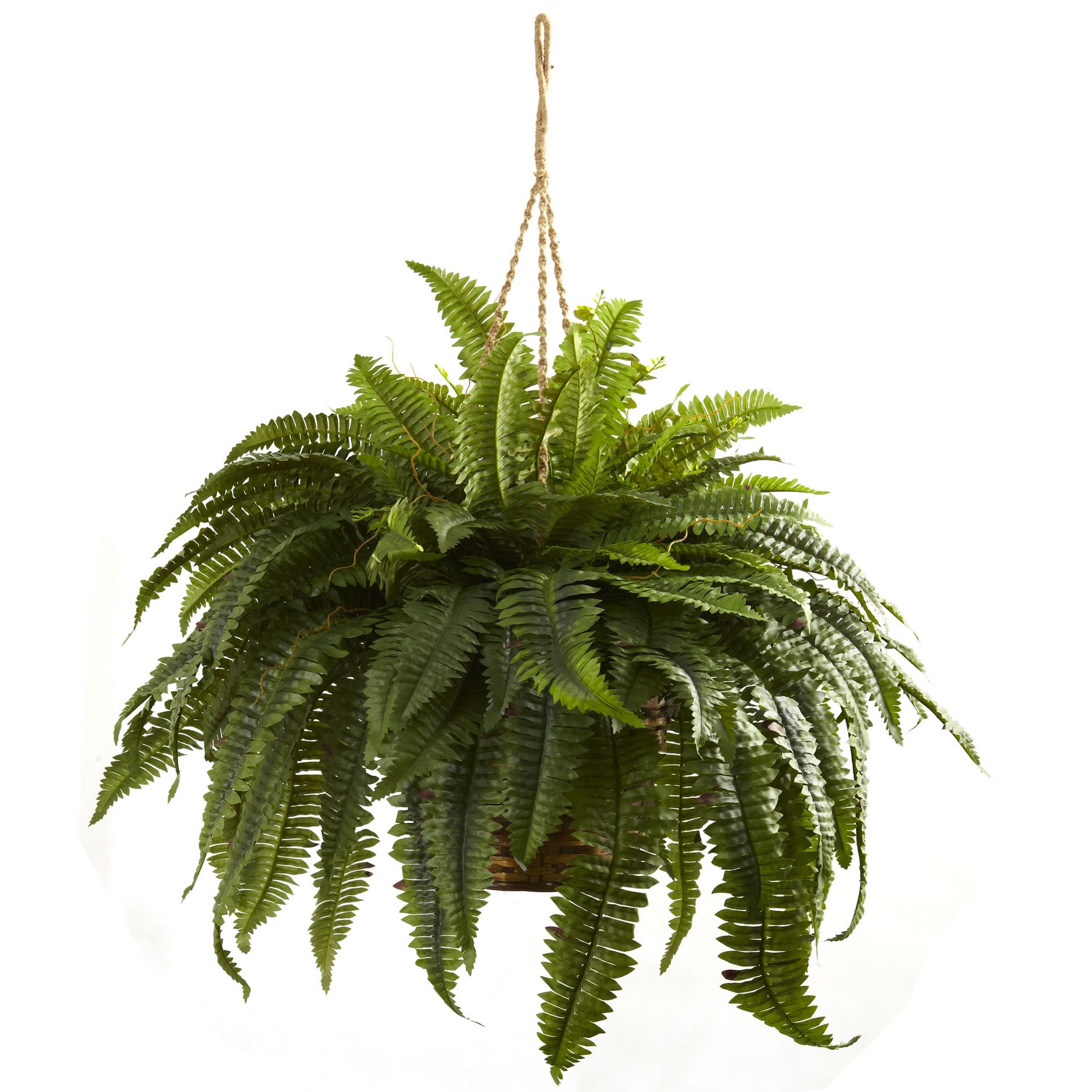 Nearly Natural 6599 18in. Boston Fern Artificial Plant in Hanging Basket, Green,29" x 29" x 18"