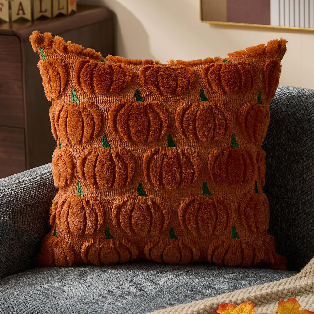 DFXSZ Fall Pillow Covers 16x16 Set of 2 Fall Decorations Autumn Beige Pumpkin Throw Pillow Cases Soft Plush Faux Fur Wool Couch Cushion Case for Chair Sofa Bedroom Living Room Home Decor PTK02B16