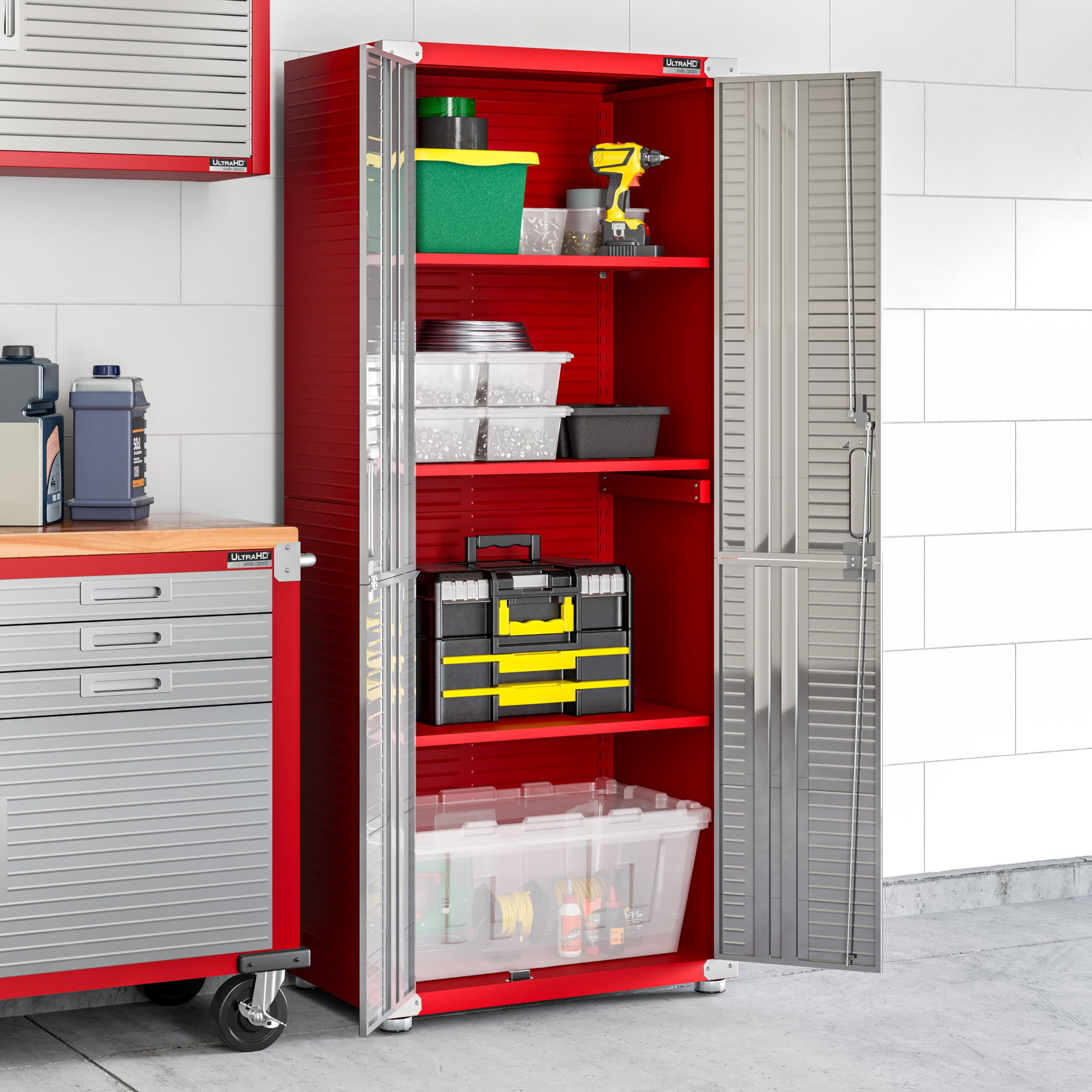 Seville Classics UltraHD Solid Steel Lockable Metal Storage Cabinet Locker Organizer, w/Adjustable Shelves for Garage, Warehouse, Office, Classroom, Granite, 30" W x 18" D x 72" H
