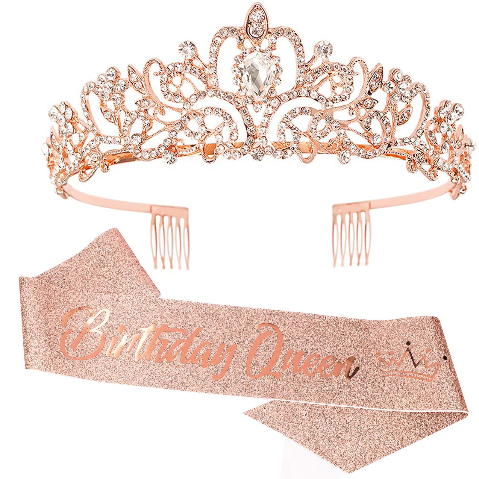 COCIDE Birthday Silver Tiara and Crowns Kit - Silver Tiara, Crown, Sash, Rhinestone Headband, Glitter Sash for Women & Girls Birthday Party Decorations