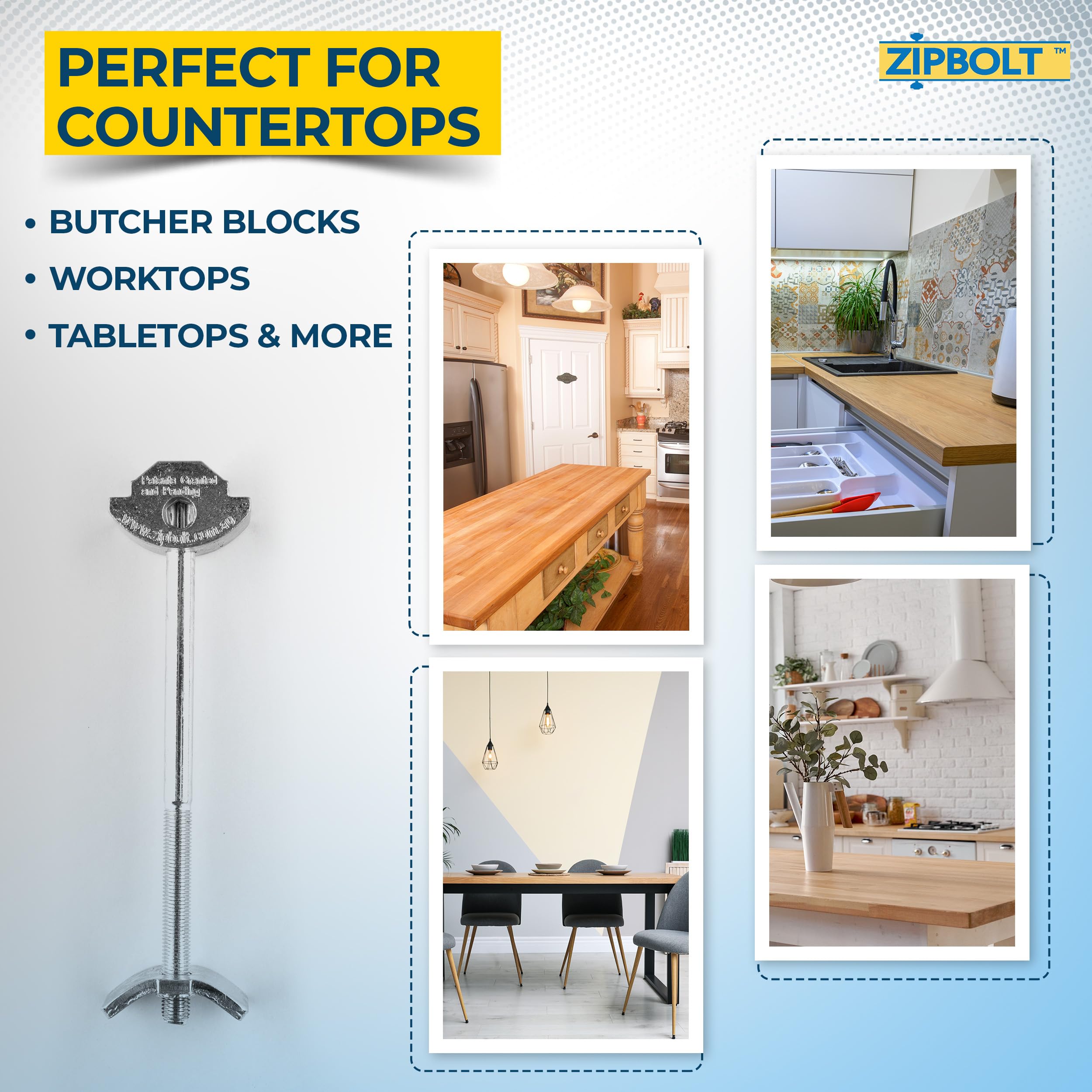 Zipbolt 10.800 Countertop Miter Connector — 20 Piece Joint Fastener Drawbolt Pack with 5mm Hex Bit for Joining Countertops, Butcher Blocks, Furniture, and More - Single-Handed Tightening