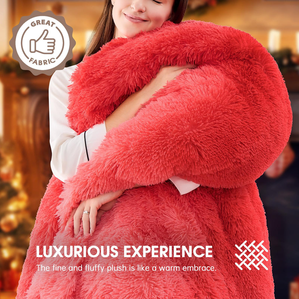 Heated Electric Blanket Queen–Faux Fur with Soft Thick SherpaWarm Winter Birthday Gifts for Women Grandma,Dual Control,10 Heat Settings,5 Time Settings, 84x90, Beige