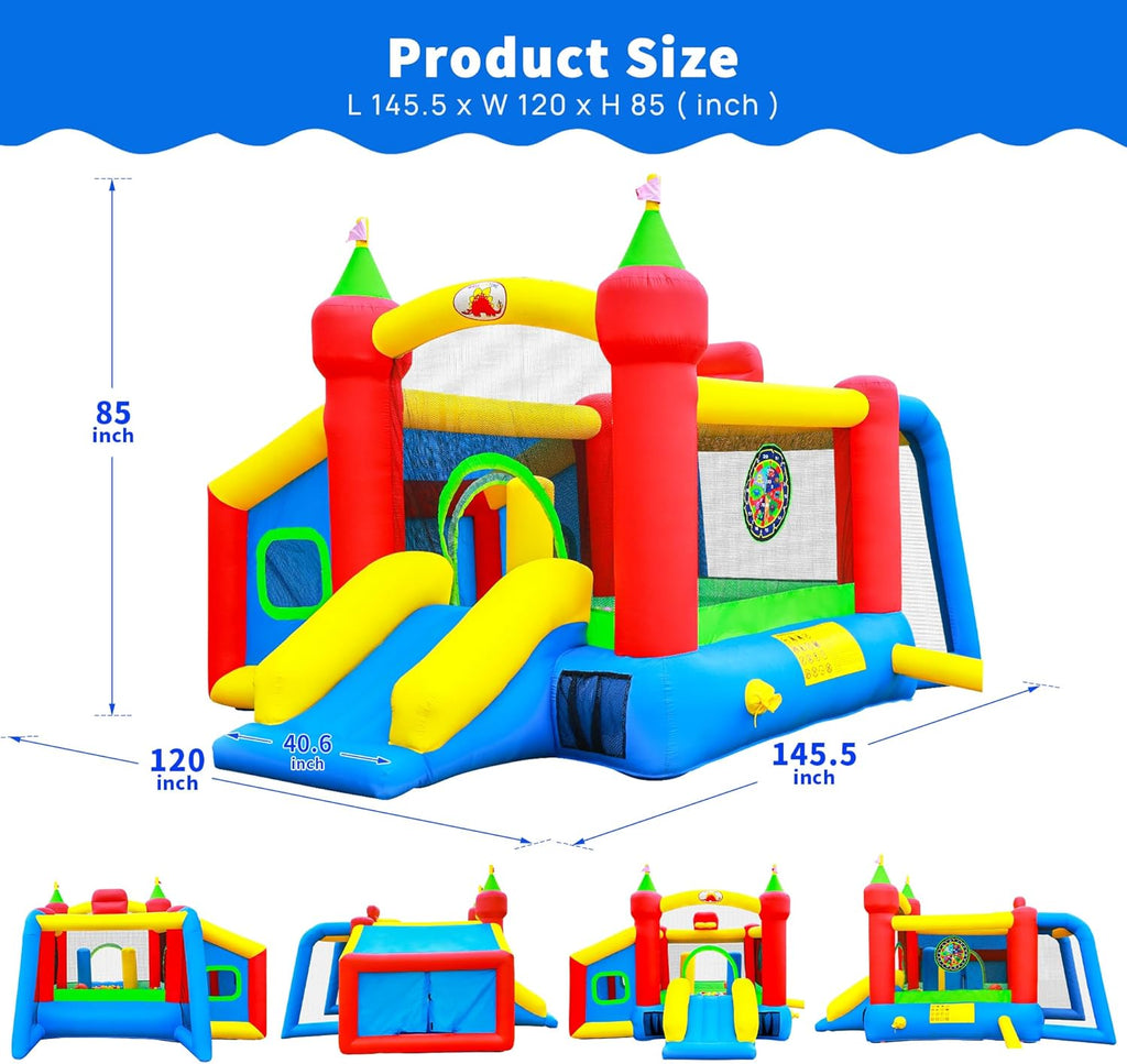 WELLFUNTIME Inflatable Bounce House,Jumping Castle Slide with Blower,Kids Bouncer with Ball Pit
