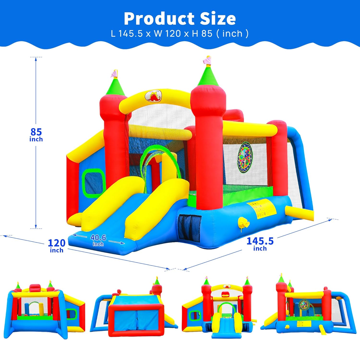 WELLFUNTIME Inflatable Bounce House,Jumping Castle Slide with Blower,Kids Bouncer with Ball Pit