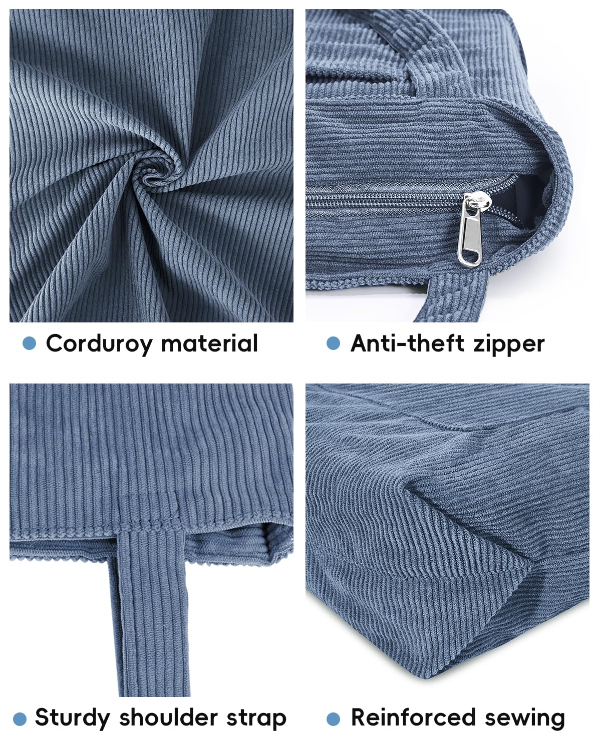 Iioscre Corduroy Tote Bag for Women,Hobo HandBags with Zipper,Large Capacity Casual Shoulder Handbags with Inner Pockets