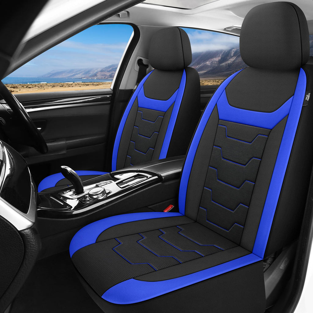 AOKAOK 3D Air-Mesh Car Seat Covers Full Set, Breathable and Split Bench Compatible Seat Covers for Cars, Universal Car Interior Covers for Most Cars Sedan Truck SUV(Black/Blue)