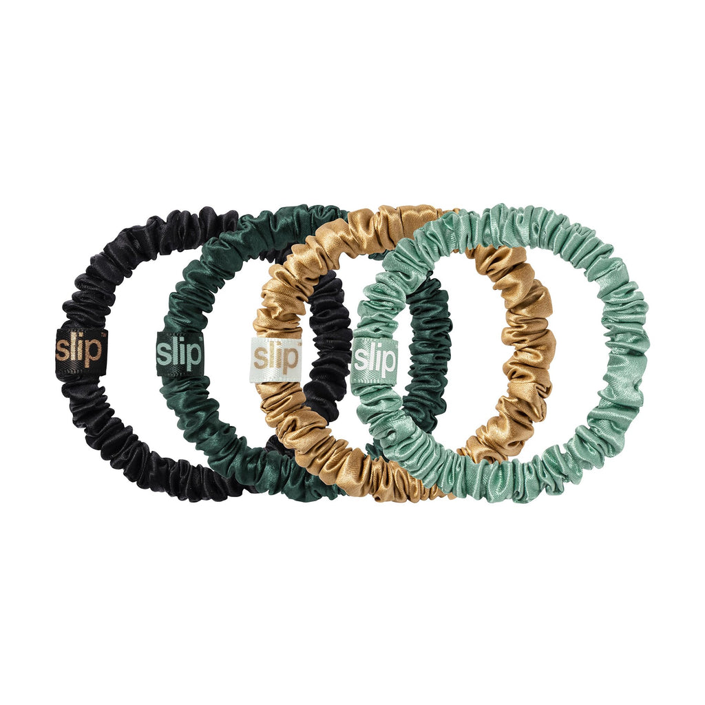 Slip Silk Hair Ties — Skinny Silk Auburn Scrunchies, No Damage, No Crease, Anti-Breakage |100% Mulberry Silk | All Hair Types | Made with Proprietary Slipsilk™ | Set of 4