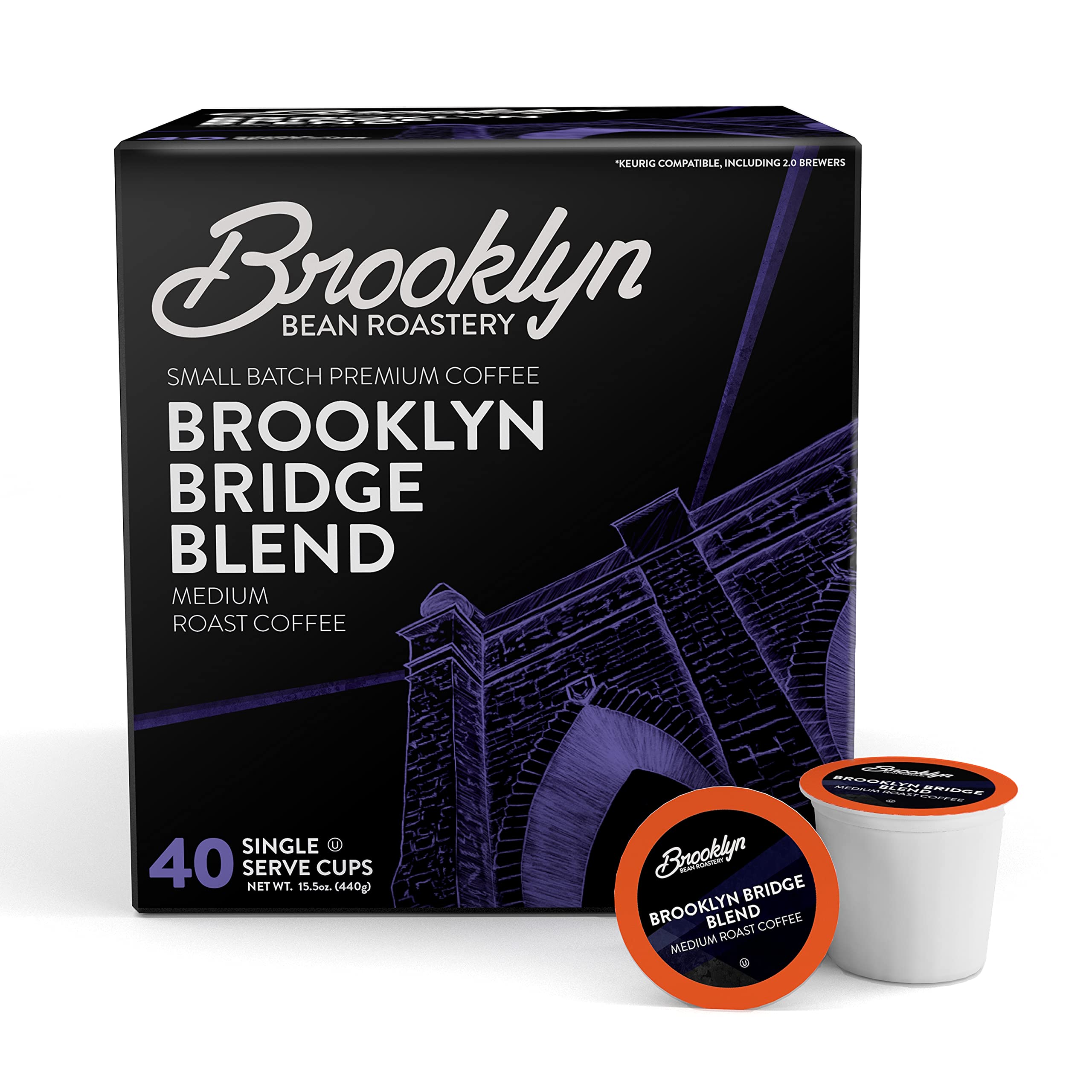 Brooklyn Beans Coffee Pods, Medium Roast Gourmet Variety Pack - Compatible with Keurig K Cup Brewers Including 2.0 Machines, 40 Count