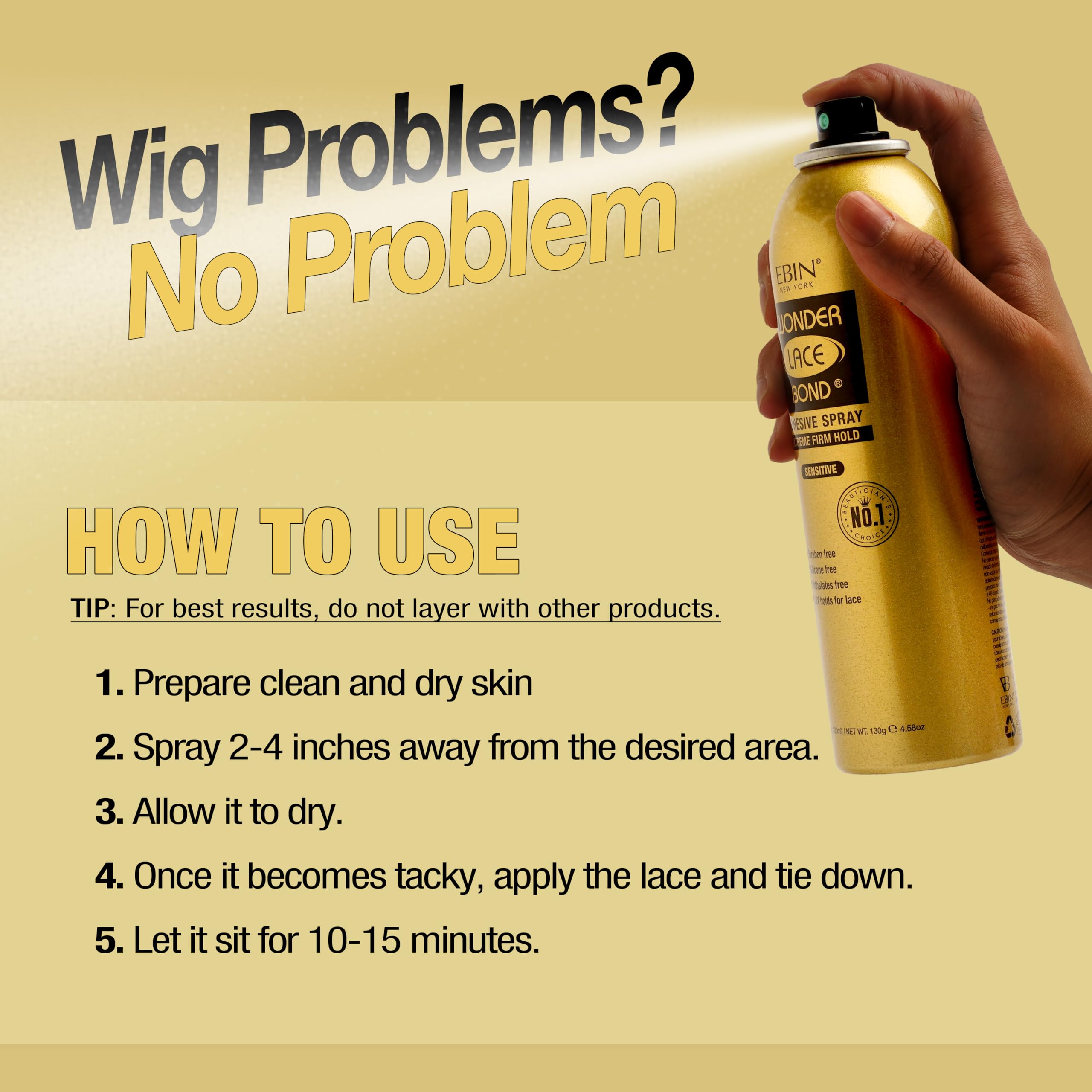 EBIN NEW YORK Wonder Lace Bond Adhesive Spray - Extreme Firm Hold 2.7oz/ 80ml| Active Use, Fast Drying, No Residue, No Build-up, All-day Powerful Hold, Easy Daily Wig Install