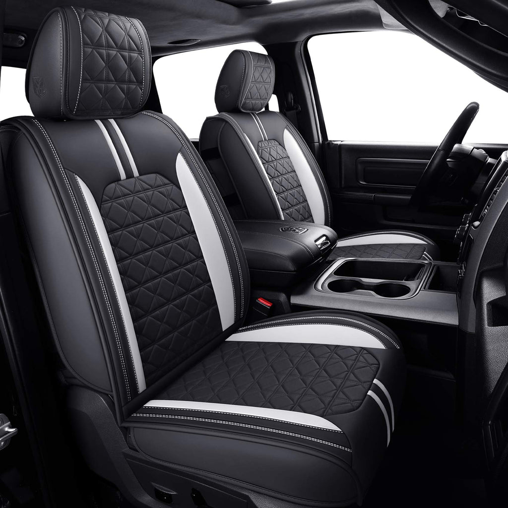 YIERTAI Dodge RAM Seat Covers Fit for 2009-2023 2024 2025 2026 1500/2500/3500HD Pickup Front Seats Only Crew Double Cab Quad Cab Waterproof Leather Seat Covers(2 PCS Front only/Black)