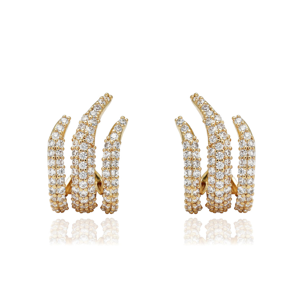 Obidos 14K Gold Plated Illusion Stud Earrings for Women | Triple Huggie Hoop Earrings for One Hole| Trendy Simple Hypoallergenic Fashion Accessories Gold Jewelry Gifts for Womens