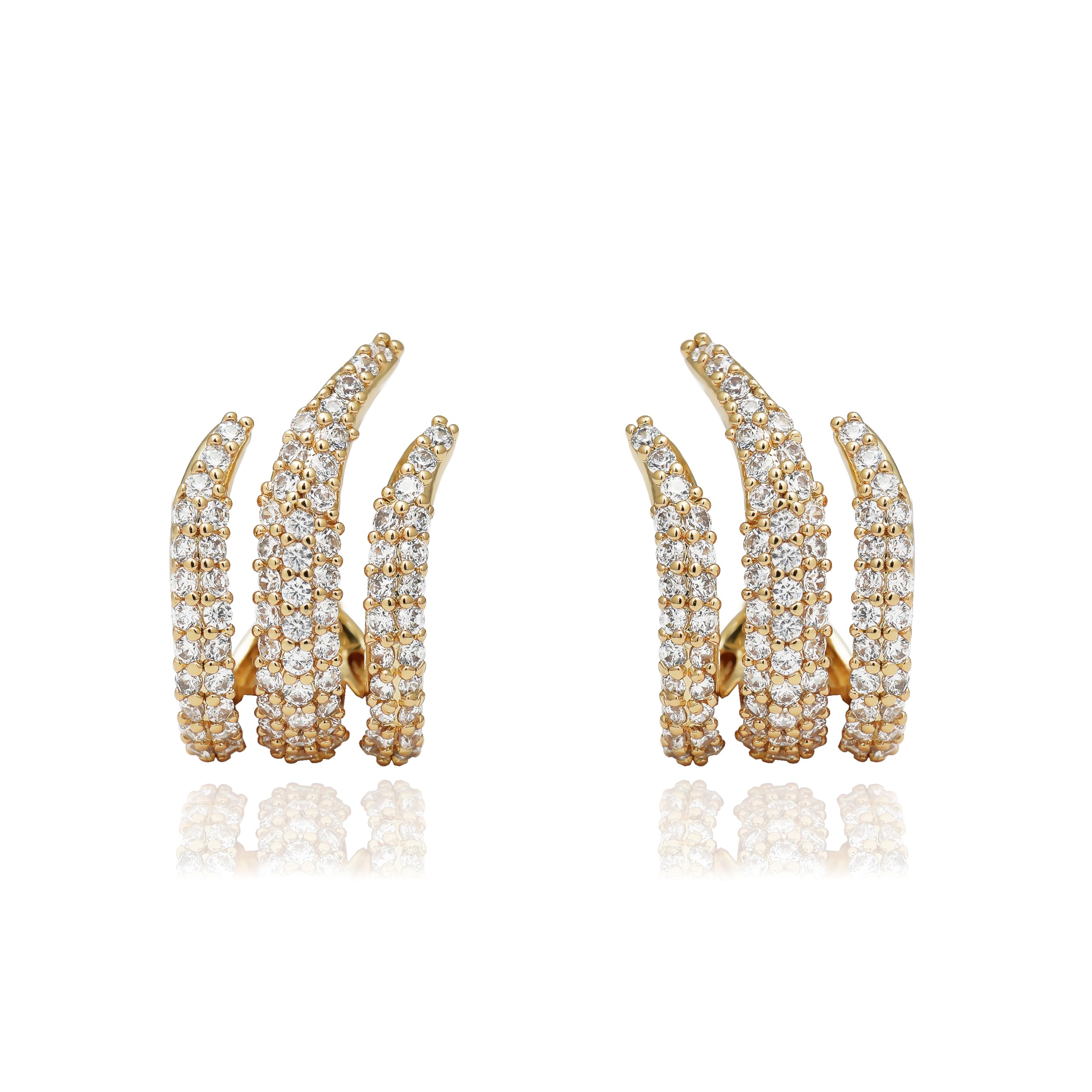 Obidos 14K Gold Plated Illusion Stud Earrings for Women | Triple Huggie Hoop Earrings for One Hole| Trendy Simple Hypoallergenic Fashion Accessories Gold Jewelry Gifts for Womens