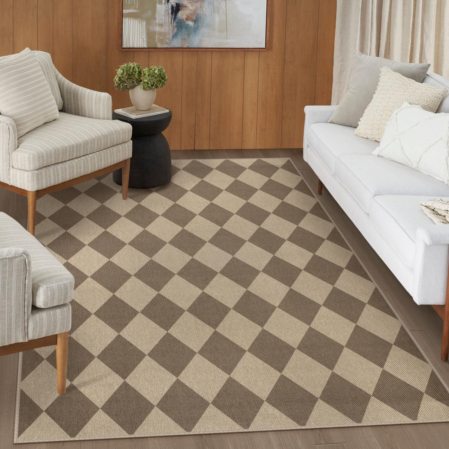 Rugalia Easy Jute Checkered Entryway Rug, 2x3 Black Modern Indoor Outdoor Doormat, Washable Non-Slip Neutral Small Kitchen Rug Farmhouse Diamond Throw Rugs for Entrance Bedroom Bathroom